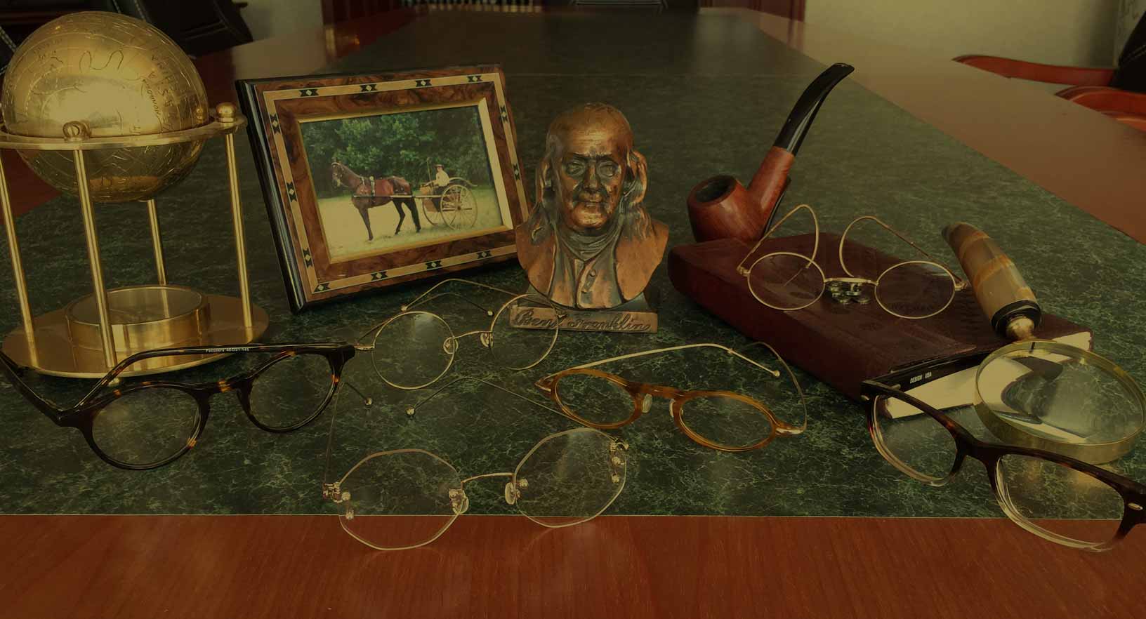 Multiple Focusers eyeglasses with Ben Franklin bust