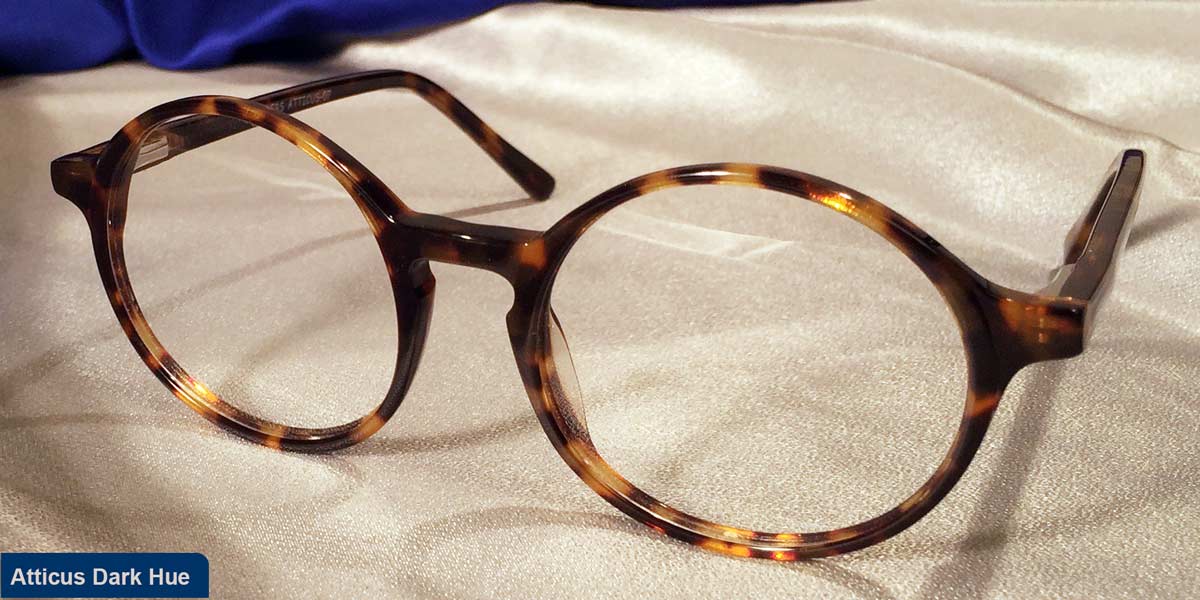 Front view of Atticus dark hue tortoiseshell eyeglasses
