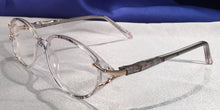 Load image into Gallery viewer, Detail view of Duchess clear translucent eyeglasses
