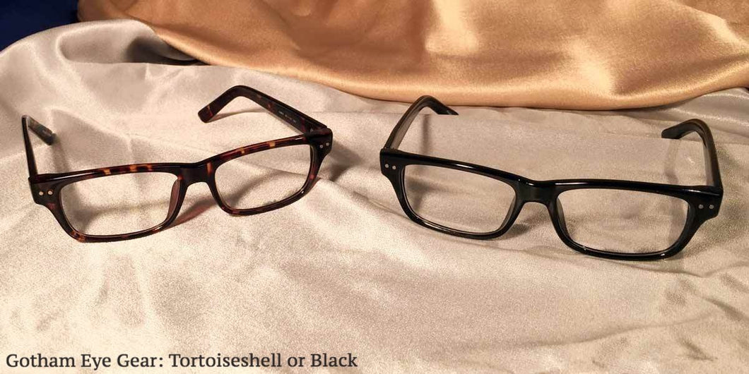 View of Gotham Eye Gear black and tortoiseshell eyeglasses set