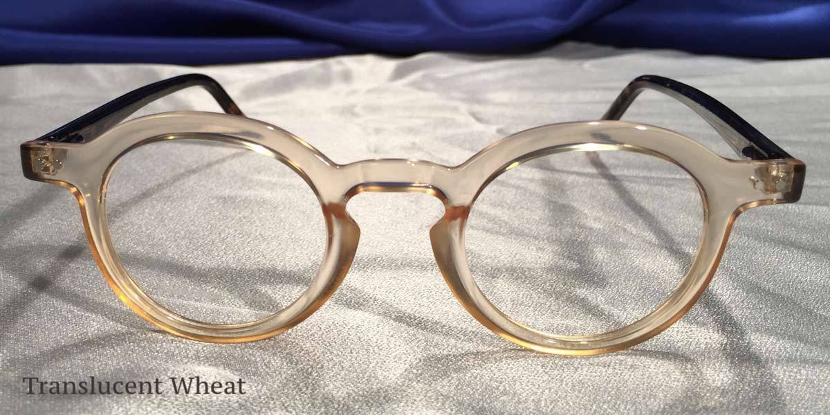 Front view of Hubbles tortoiseshell frames with clear wheat color rimmed eyeglasses