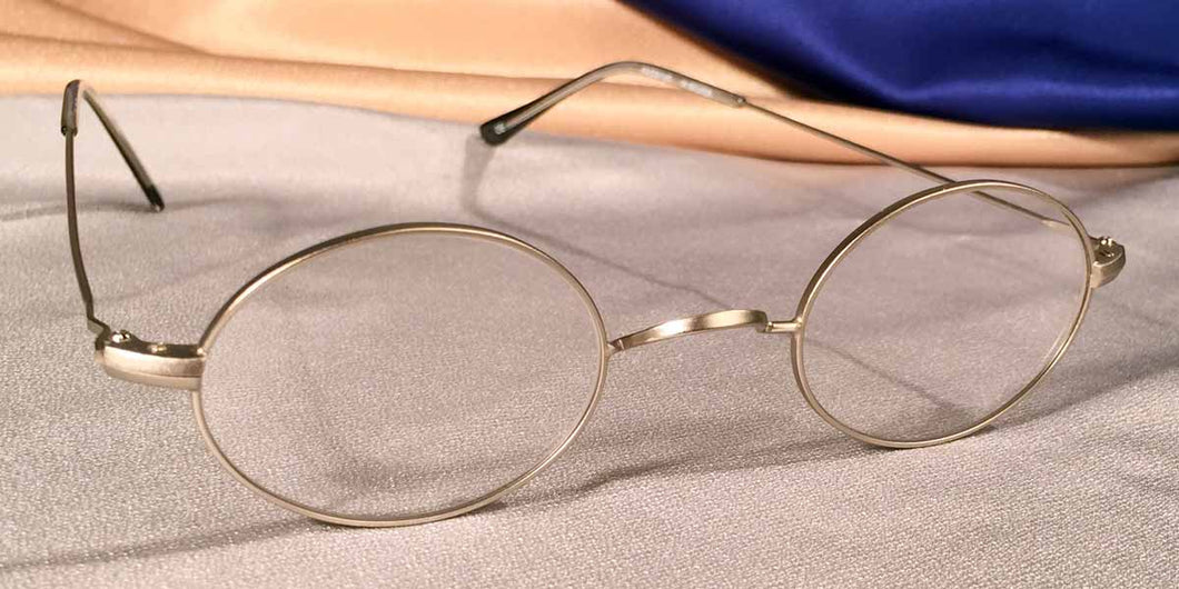 Side view of Peabody-Pierce #23 pewter metal oval eyeglasses