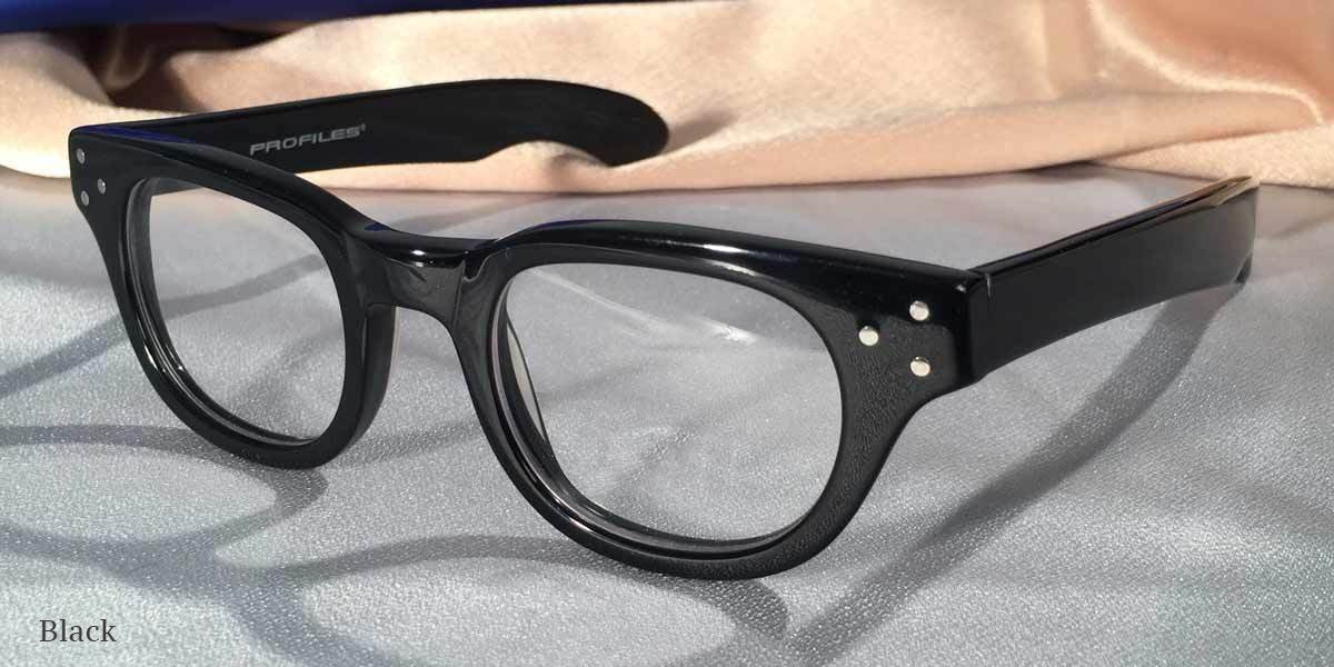 Side view of Profiles CEO black rounded rectangular eyeglasses