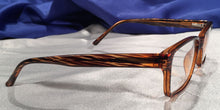 Load image into Gallery viewer, Side view of Tiger Oaks wood stripe grain eyeglasses
