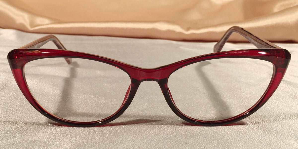 Front view of Vampires cat-eye ruby red eyeglasses