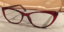 Load image into Gallery viewer, Corner view of Vampires cat-eye ruby red eyeglasses

